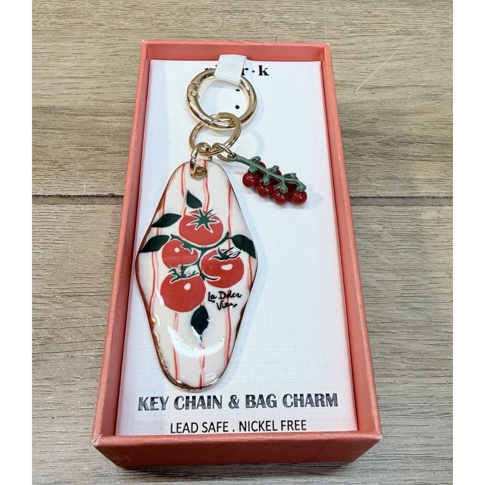 Piper K Tomato Key Chain Bag Charm Motel Style Red Tomatoes New In Box Novelty